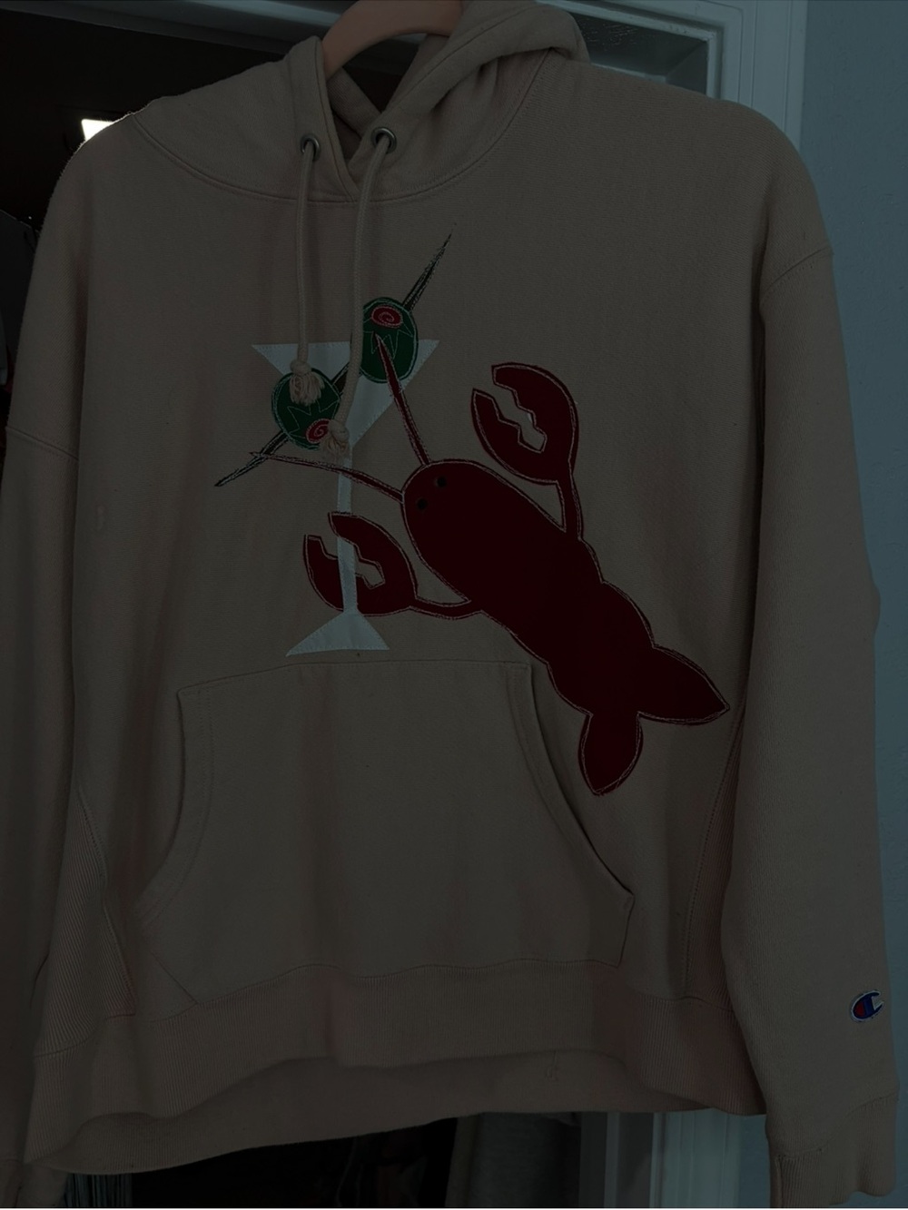 Champion Maggs Rags Ballet Pink Hoodie with Red Lobster Graphic